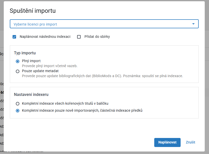 Import dialog